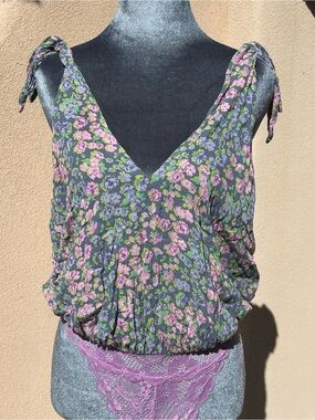 Free People Floral Bodysuit - Blue and Pink